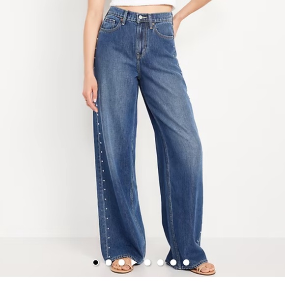 Studded Wide Leg Drapy Jeans - Picture 1 of 8